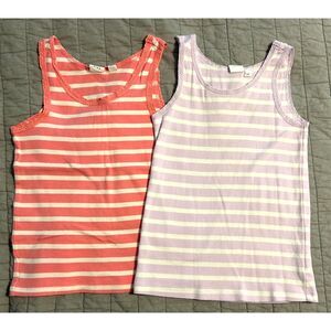 Lot of 2 Gap Kids Lace Trim Tank Top Size Medium Stripes Pink & Purple